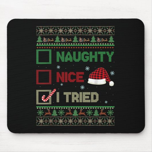Nice Naughty I Tried Ugly Sweater Red Plaid Christ Muismat (Voorkant)