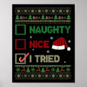 Nice Naughty I Tried Ugly Sweater Red Plaid Christ Poster (Voorkant)