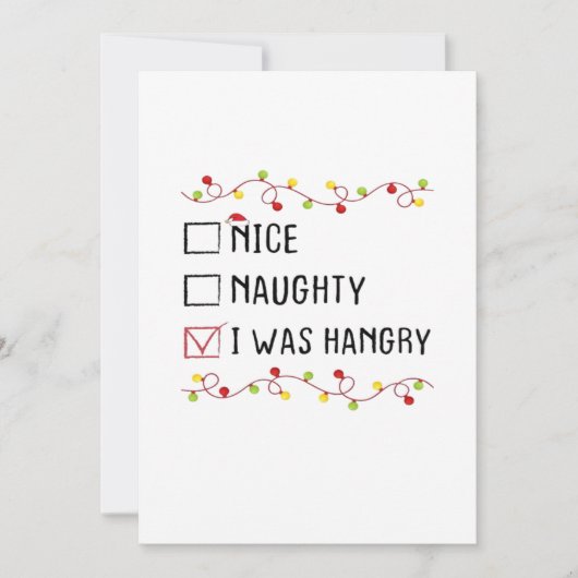 Nice Naughty I Was Hangry List Christmas Feestdagenkaart (Voorkant)