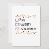 Nice Naughty I Was Hangry List Christmas  Feestdagenkaart (Voorkant)