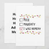 Nice Naughty I Was Hangry List Christmas  Feestdagenkaart (Voorkant / Achterkant)