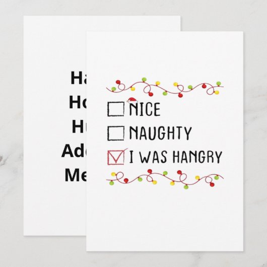 Nice Naughty I Was Hangry List Christmas  Feestdagenkaart (Voorkant / Achterkant)