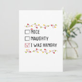 Nice Naughty I Was Hangry List Christmas  Feestdagenkaart (Staand voorkant)