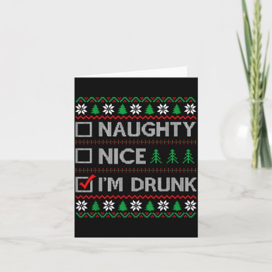 Nice Naughty I'm Drunk Checklist Ugly Christmas Sw Kaart (Voorkant)