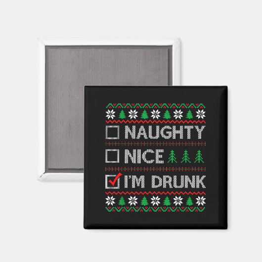 Nice Naughty I'm Drunk Checklist Ugly Christmas Sw Magneet (Voorkant / Achterkant)