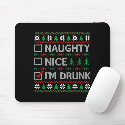Nice Naughty I'm Drunk Checklist Ugly Christmas Sw Muismat (Met muis)