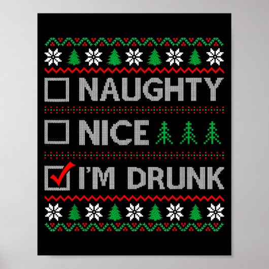 Nice Naughty I'm Drunk Checklist Ugly Christmas Sw Poster (Voorkant)