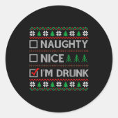 Nice Naughty I'm Drunk Checklist Ugly Christmas Sw Ronde Sticker (Voorkant)