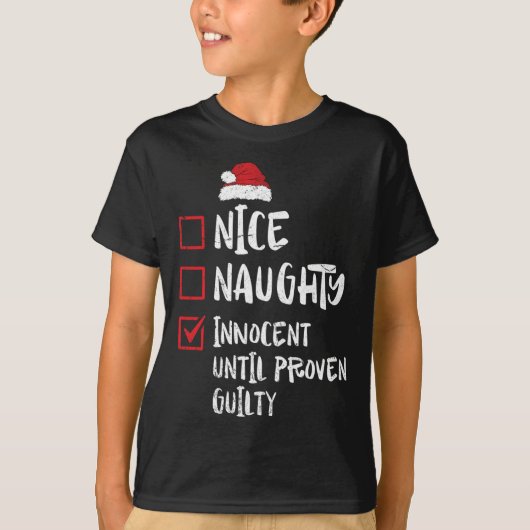 Nice Naughty Innocent tot bewezen Guilty Christma T-shirt (Voorkant)
