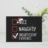 Nice Naughty Insufficient Evidence Christmas Funny Kaart (Staand voorkant)