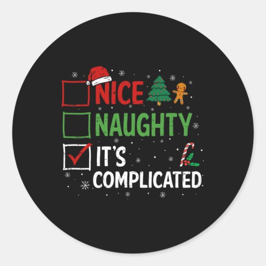 Nice Naughty is de ingewikkelde kerstlijstkerstman Ronde Sticker (Voorkant)