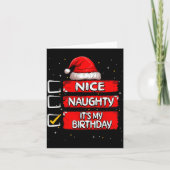 Nice Naughty It's My Birthday Christmas List Santa Kaart (Voorkant)