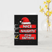 Nice Naughty It's My Birthday Christmas List Santa Kaart (Gele Bloem)