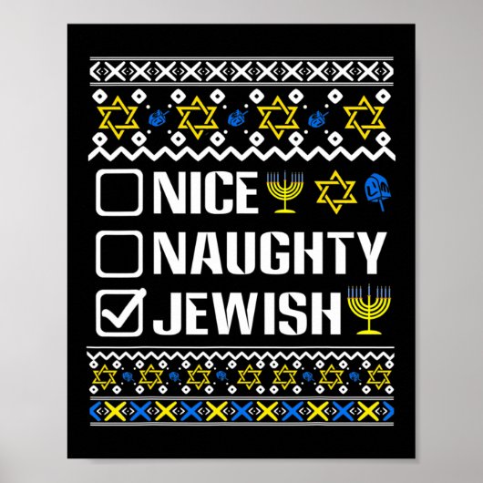 Nice Naughty Jewish Hanukkah Chanukah Joodse Sweat Poster (Voorkant)