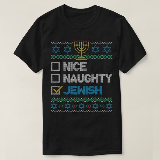 Nice Naughty Jewish Ugly Christmas Sweater Funny H T-shirt (Design voorkant)