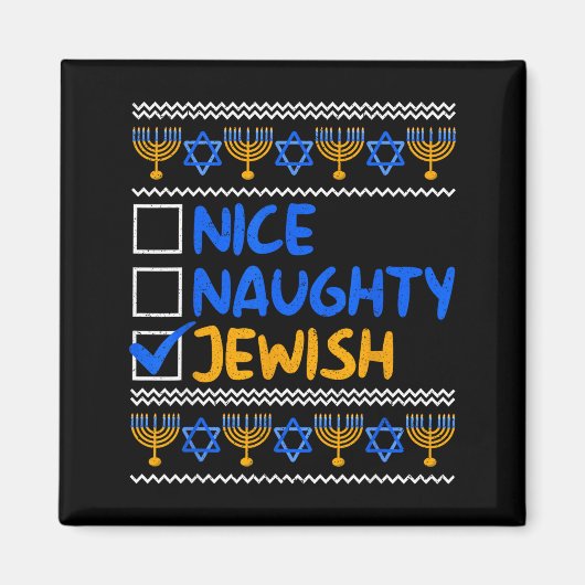 Nice Naughty Jewish Ugly Hanukkah Chanukah Sweater Magneet (Voorkant)
