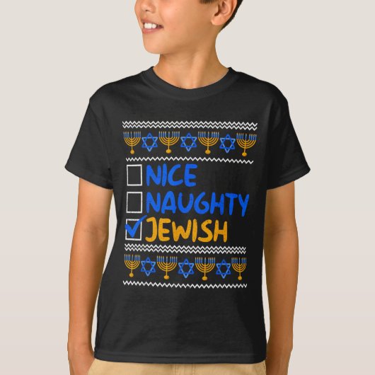 Nice Naughty Jewish Ugly Hanukkah Chanukah Sweater T-shirt (Voorkant)