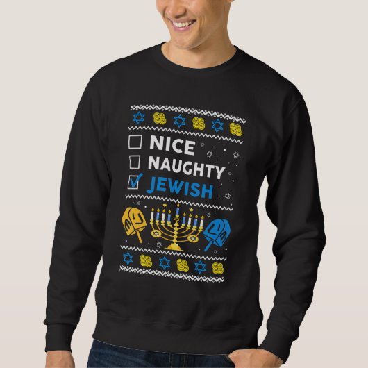 Nice Naughty Jewish Ugly Hanukkah Sweater Chanukah (Voorkant)