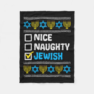 Nice Naughty Jewish Ugly Hanukkah Sweater Chanukah Fleece Deken