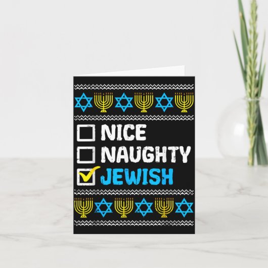 Nice Naughty Jewish Ugly Hanukkah Sweater Chanukah Kaart (Voorkant)