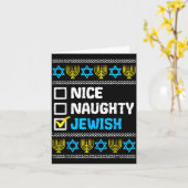 Nice Naughty Jewish Ugly Hanukkah Sweater Chanukah Kaart (Gele Bloem)