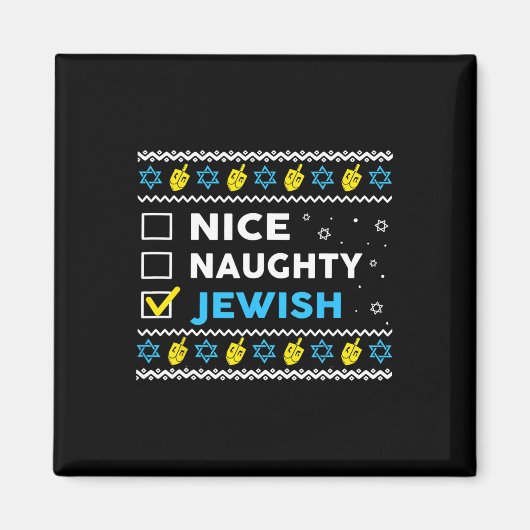 Nice Naughty Jewish Ugly Hanukkah Sweater Chanukah Magneet (Voorkant)