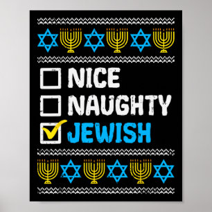 Nice Naughty Jewish Ugly Hanukkah Sweater Chanukah Poster