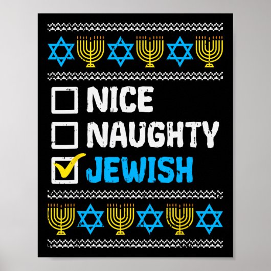 Nice Naughty Jewish Ugly Hanukkah Sweater Chanukah Poster (Voorkant)