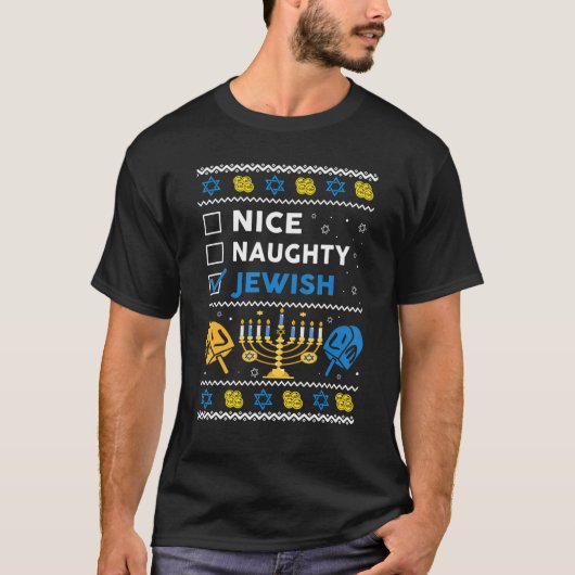 Nice Naughty Jewish Ugly Hanukkah Sweater Chanukah T-shirt (Voorkant)