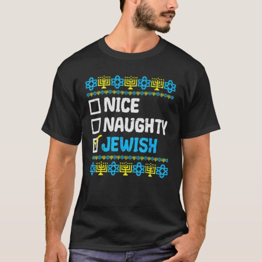 Nice Naughty Jewish Ugly Hanukkah Sweater Chanukah T-shirt (Voorkant)