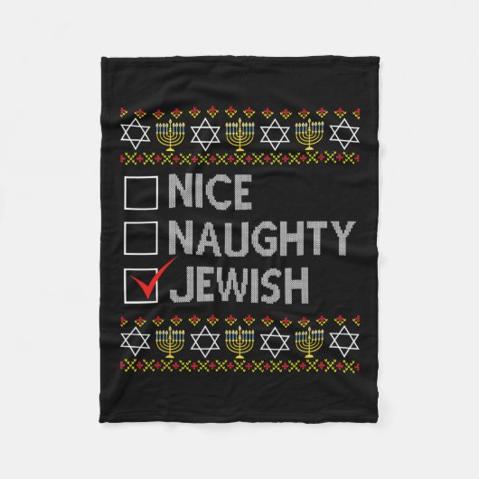 Nice Naughty Jewish Ugly Hanukkah Sweater Funny Ch Fleece Deken (Voorkant)