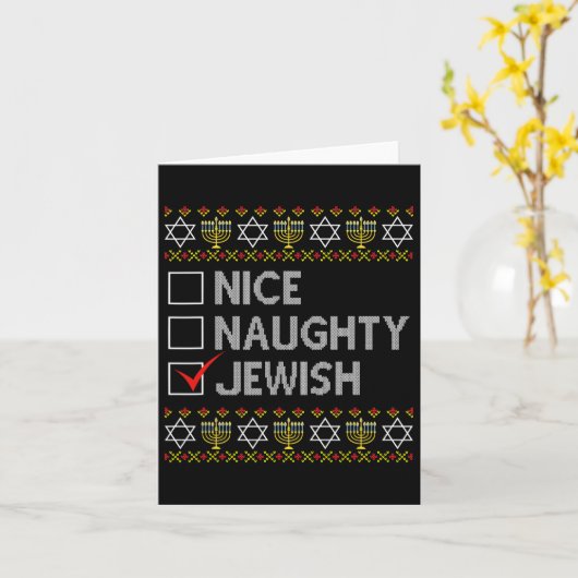 Nice Naughty Jewish Ugly Hanukkah Sweater Funny Ch Kaart (Gele Bloem)