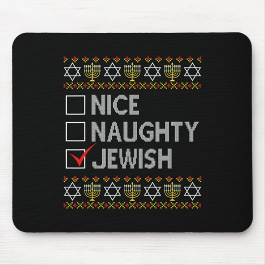 Nice Naughty Jewish Ugly Hanukkah Sweater Funny Ch Muismat (Voorkant)