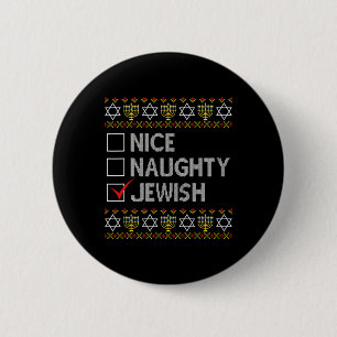Nice Naughty Jewish Ugly Hanukkah Sweater Funny Ch Ronde Button 5,7 Cm