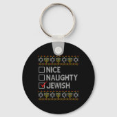 Nice Naughty Jewish Ugly Hanukkah Sweater Funny Ch Sleutelhanger (Voorkant)