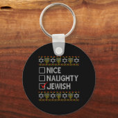 Nice Naughty Jewish Ugly Hanukkah Sweater Funny Ch Sleutelhanger (Voorkant)