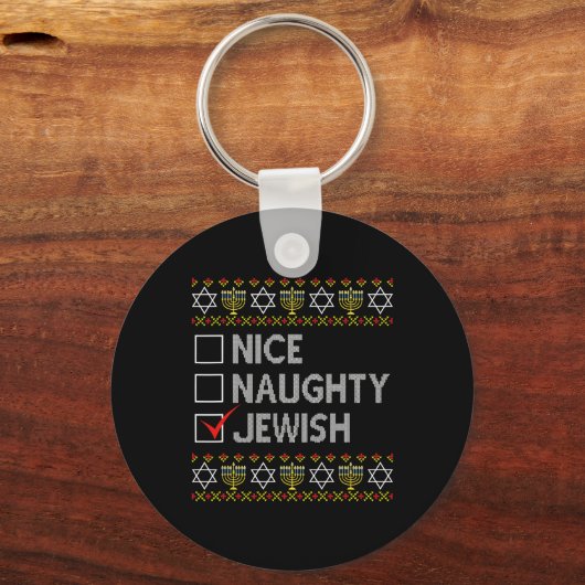 Nice Naughty Jewish Ugly Hanukkah Sweater Funny Ch Sleutelhanger (Voorkant)