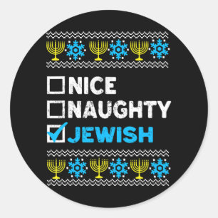 Nice Naughty Jewish Ugly Hanukkah Sweater Ronde Sticker