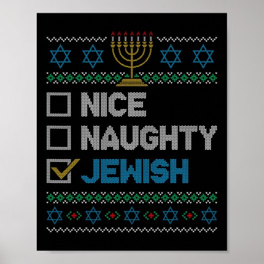 Nice Naughty Jewish Ugly KerstSweater Funny H Poster (Voorkant)
