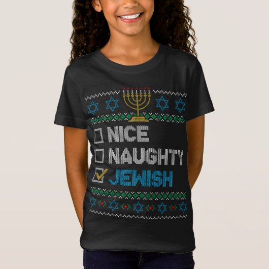 Nice Naughty Jewish Ugly KerstSweater Funny H T-shirt (Voorkant)