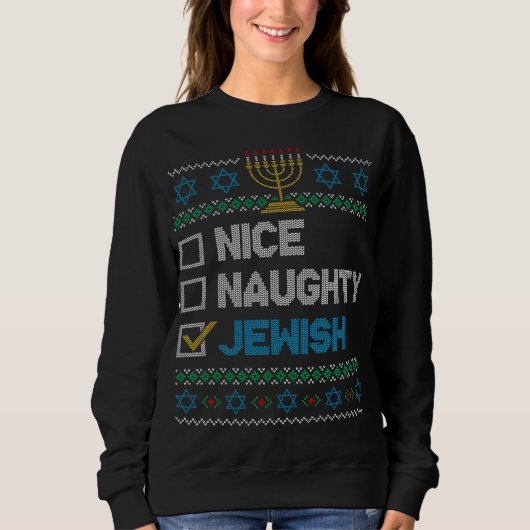 Nice Naughty Jewish Ugly KerstSweater Funny H Trui (Voorkant)