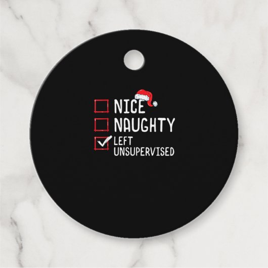 Nice Naughty Left Unsupervised Christmas List Bedankjes Labels (Voorkant)