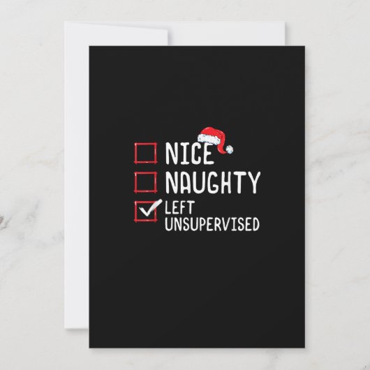 Nice Naughty Left Unsupervised Christmas List Feestdagenkaart (Voorkant)