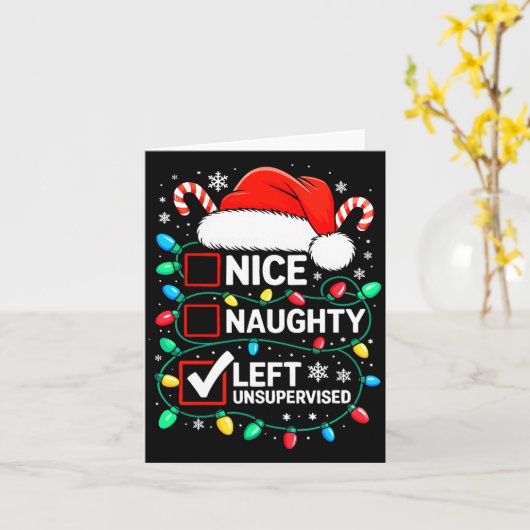 Nice Naughty Left Unsupervised Shirt Funny Christm Kaart (Gele Bloem)