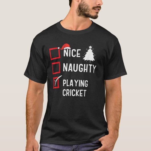Nice Naughty List Christmas Hobby Playing Cricket  T-shirt (Voorkant)