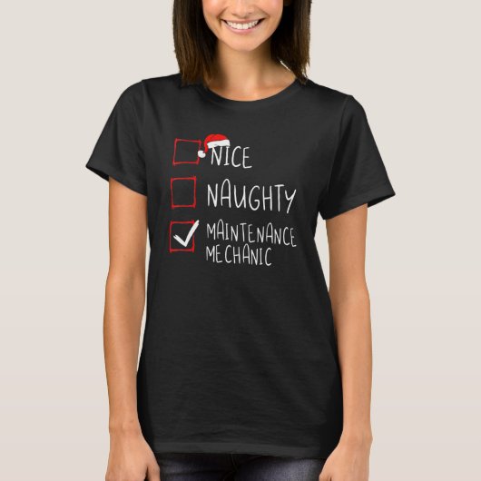 Nice Naughty Maintenance Mechanic Christmas Santa T-shirt (Voorkant)