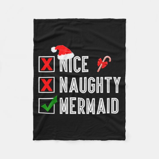 Nice Naughty Mermaid Merry Christmas Santa Claus X Fleece Deken (Voorkant)