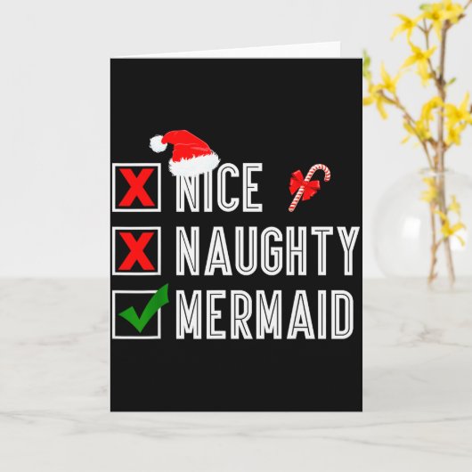 Nice Naughty Mermaid Merry Christmas Santa Claus X Kaart (Gele Bloem)
