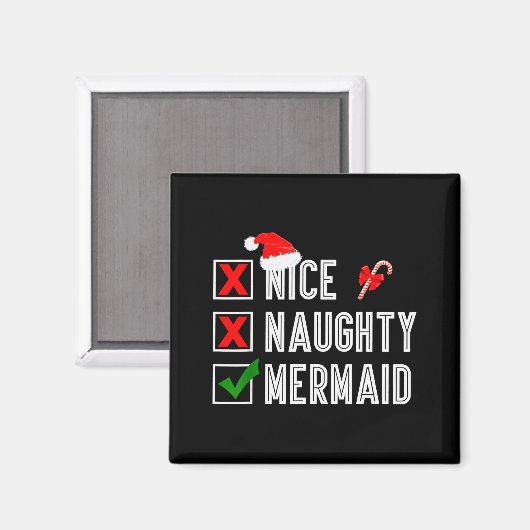 Nice Naughty Mermaid Merry Christmas Santa Claus X Magneet (Voorkant / Achterkant)