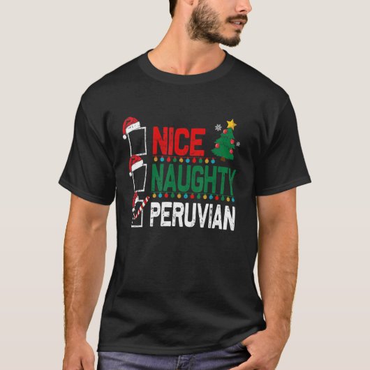 Nice Naughty Peruvian KerstPeru Santa Hat Xma T-shirt (Voorkant)